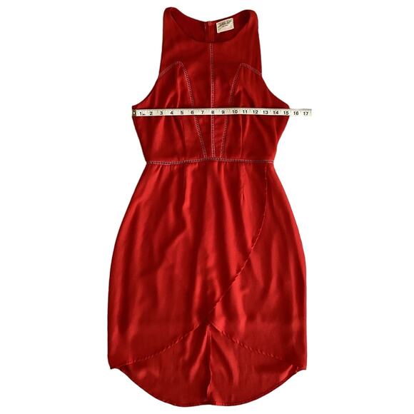 Sienna Sky High Low Sleeveless Crochet Asymmetrical Tulip Mini Dress Red S - Picture 7 of 16